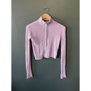 Brandy Melville Womens Purple Long Sleeve Ribbed Full Zip Sweater